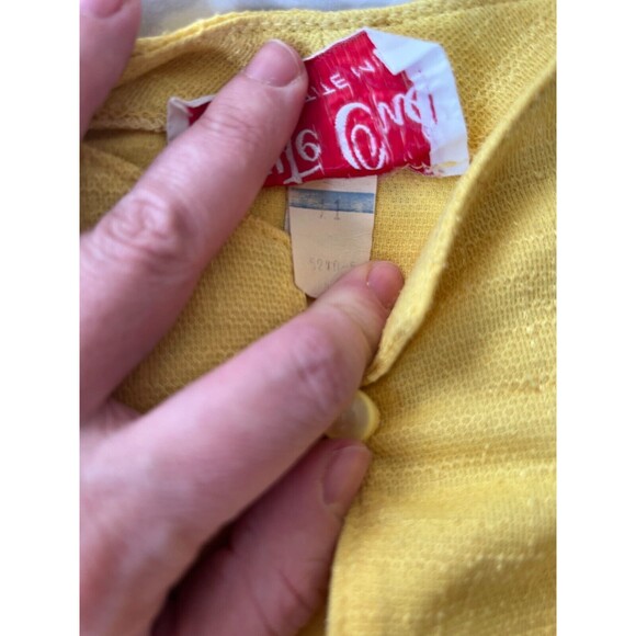 Yellow Vintage 1970s ILGWU Union Made Button Front Mandarin Collar Shirtdress - Picture 9 of 14